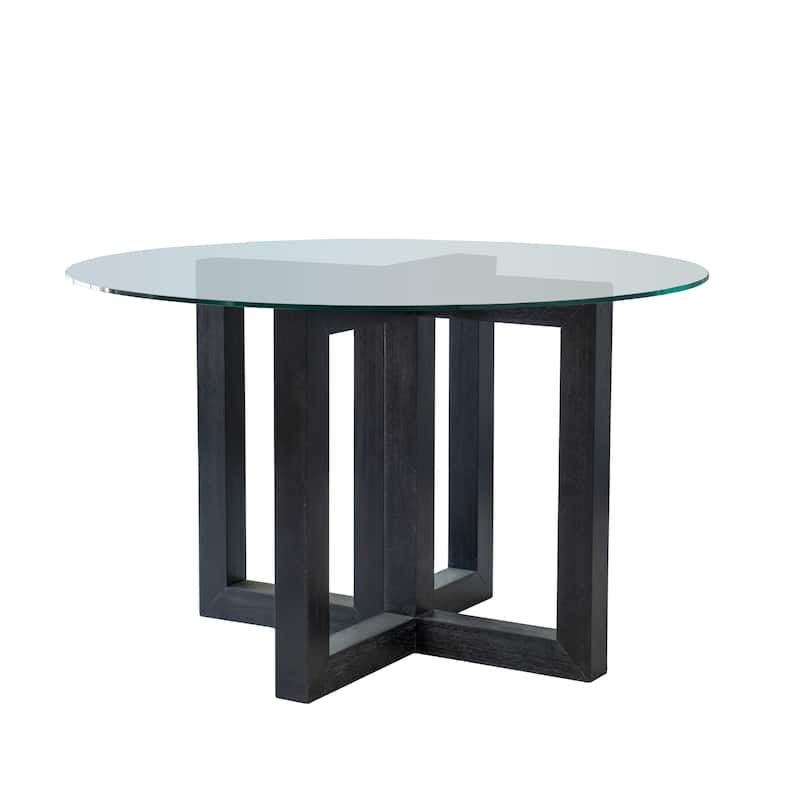Atlas Glass Top Dining Table with Wood Base, Black