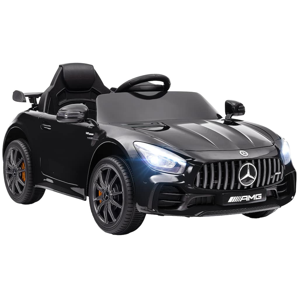 12V Mercedes-Benz AMG GTR Kids Ride-On Car with Remote Control, Auxiliary Wheels, Lights, Sounds & 50-Min Run Time - Black