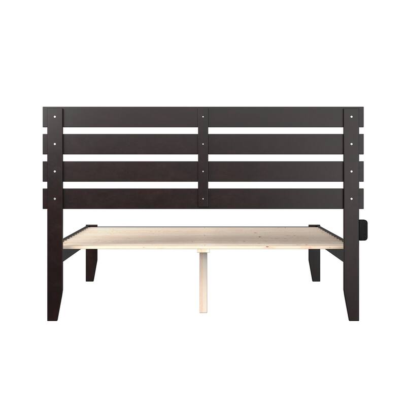 Modern Bed Frame Espresso Finish - Solid Wood Platform Bed - No Box Spring Needed