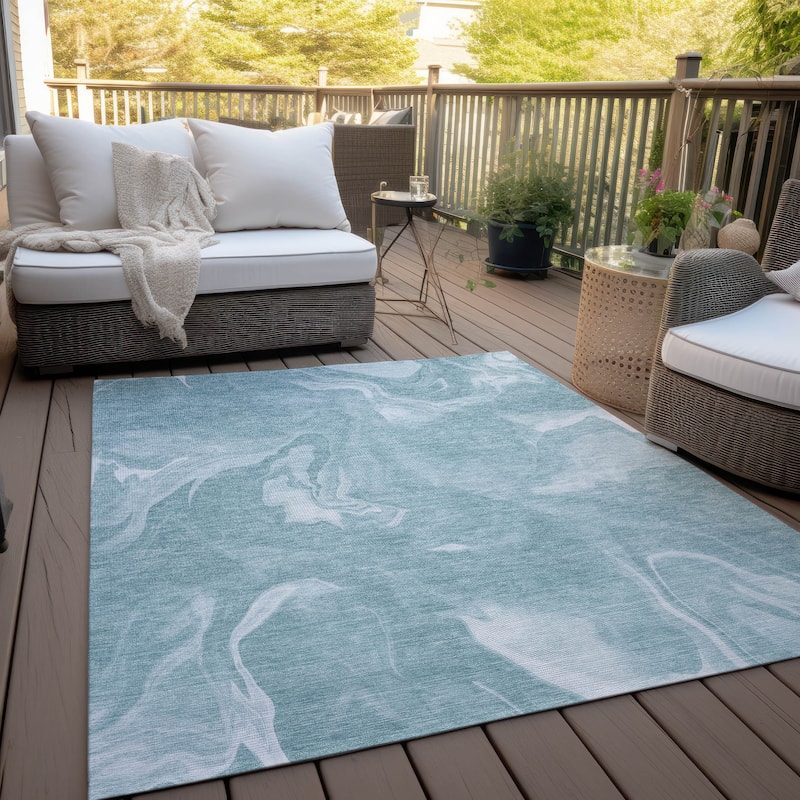 Machine Washable Indoor/ Outdoor Chantille Abstract Motion Rug - Teal - 3' x 5'