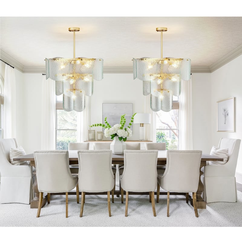 23-Inch Modern Glass Chandeliers, 3 Tiers 8-Light Farmhouse Hammered Stone Glass Chandelier Fixture for Living Room, Bedroom