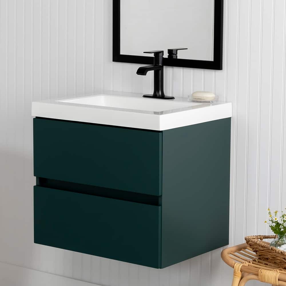 Spring Mill Cabinets Innes 24.5" 2-Drawer Floating Bathroom Vanity With White Sink Top - 24.5 in.
