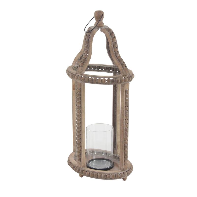 Brown Reclaimed Wood Beaded Decorative Indoor Outdoor Candle Lantern