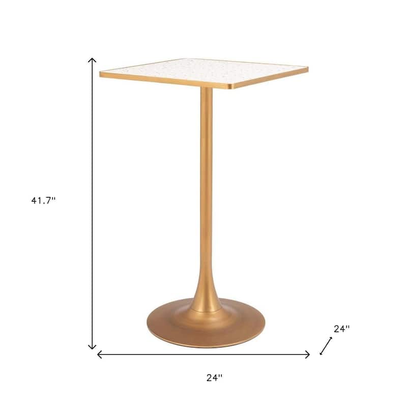 HomeRoots 24" Beige and Gold Faux Terrazzo and Steel Square Bar Table - 24.00 in. x 41.70 in. x 24.00 in.