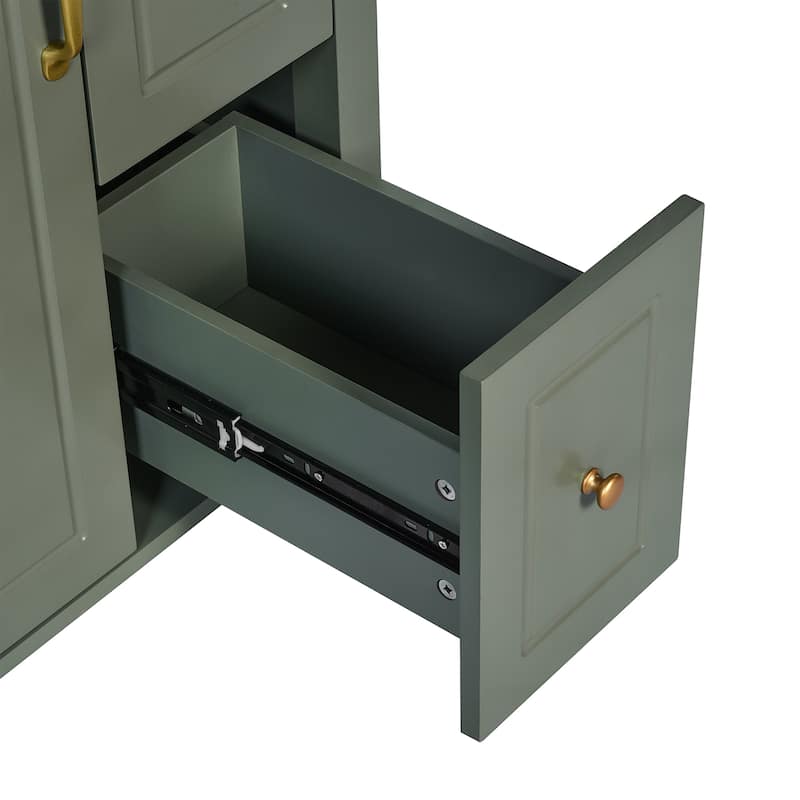 24-Inch Bathroom Vanity with Ceramic Sink, 1 Soft Close Door, 2 Soft Close Drawers, and Double Storage Racks on the Door