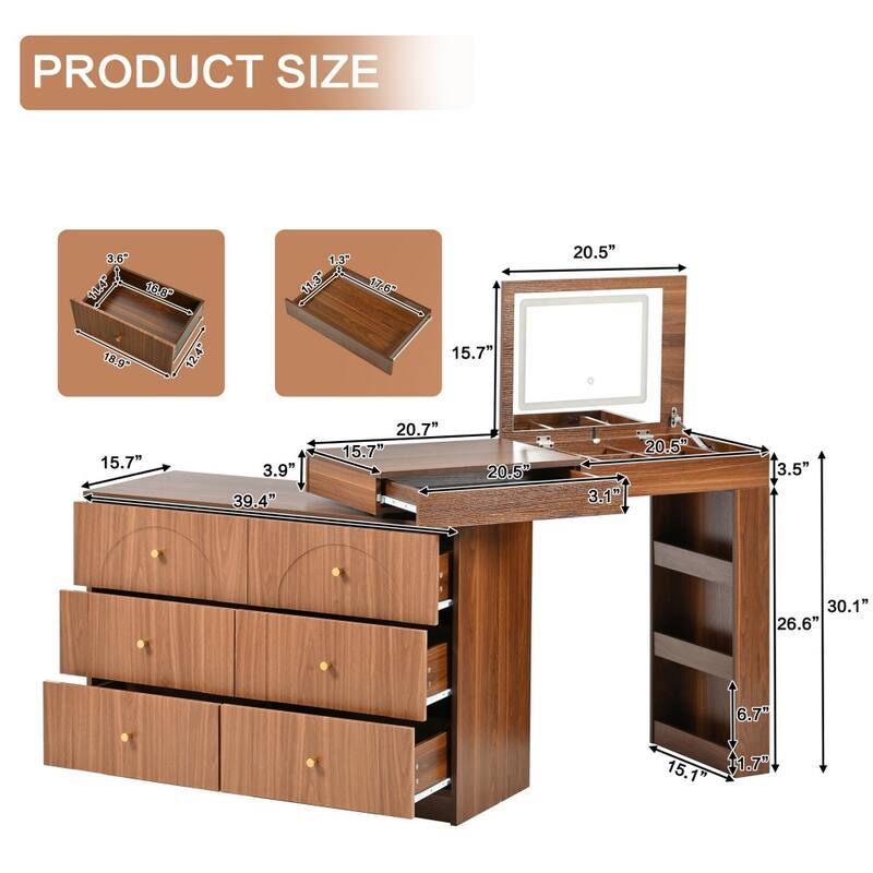 Modern Adjustable Vanity Desk with Mirror and Flip-top Tabletop