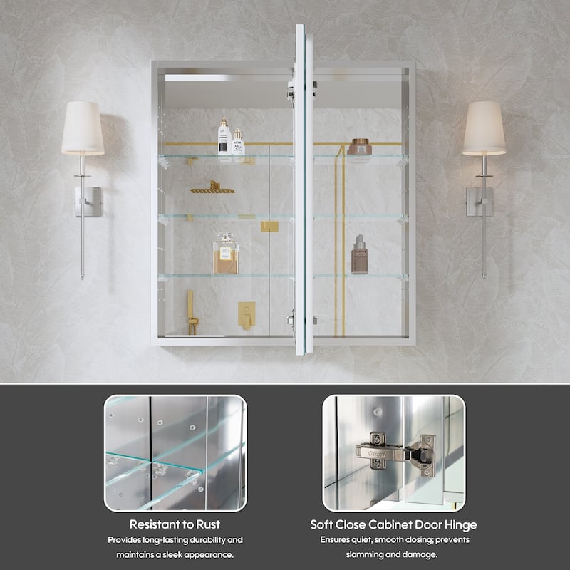 28''W X 30''H Recessed Or Surface Wall Mount Bathroom Medicine Cabinet With Adjustable Glass Shelves