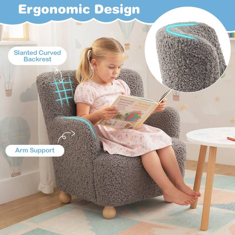 Costway Sherpa Kids Sofa with Solid Rubber Wood Legs for Boys & Girls - See Details