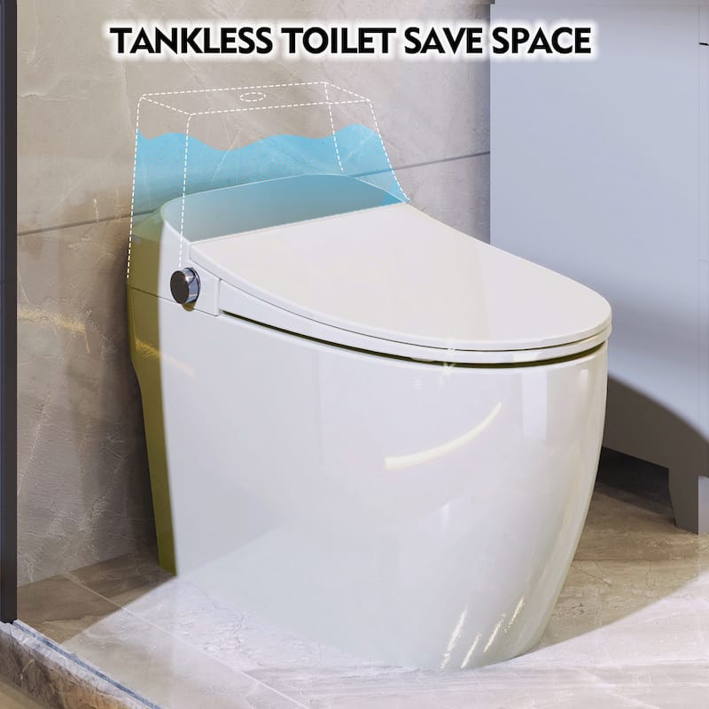 Heated Seat Smart Toilet,1 Piece Toilet,Automatic Flush Tank Less,no Bidet,Foot sensor Flush,Knob Control,Power Outage Flushing