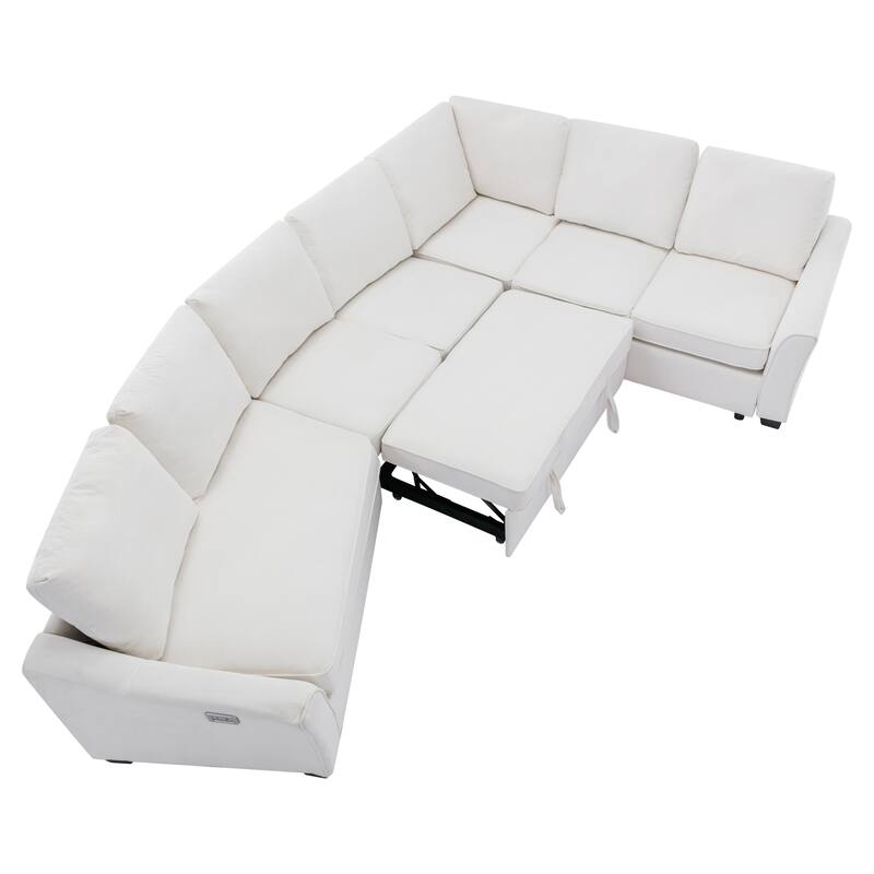 129.5" Sectional Sleeper Sofa with Pull-Out Bed Modern L-Shape Couch Bed