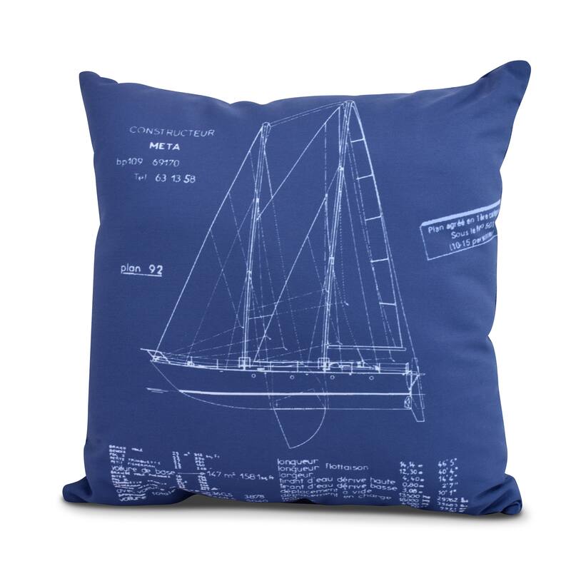 16 x 16 Inch Sail Plan Geometric Print Outdoor Pillow - Blue