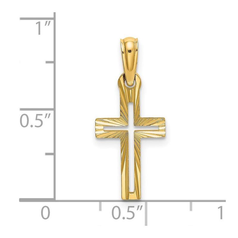 Curata 14k Yellow Gold Mini Diamond Cut Cut-out Cross Necklace 12mm x 22mm