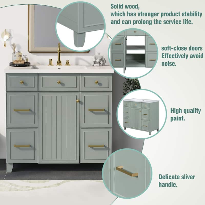 Bathroom Vanity Cabinet with Sink Top, Soft Closing Door and 3 Drawer