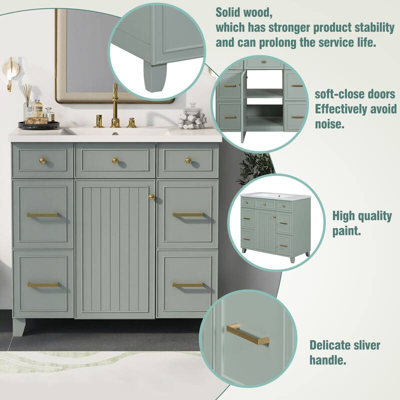 Modern 36-Inch Free-Standing Vanity with Single Sink, Storage Drawers & Adjustable Shelf