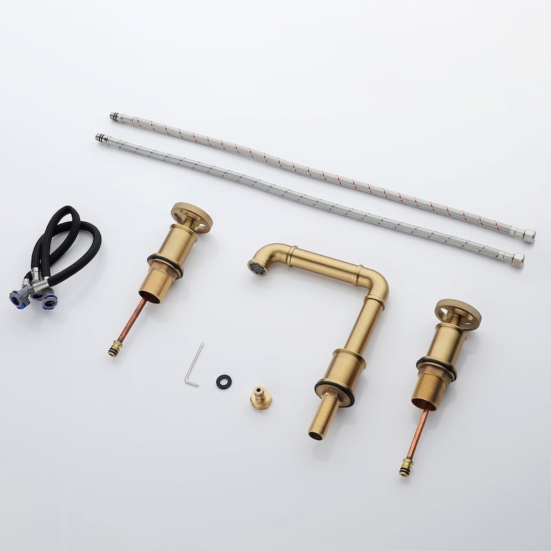 6.49"H Solid Brass Industrial Style Widespread 2-Handle Bathroom Faucet
