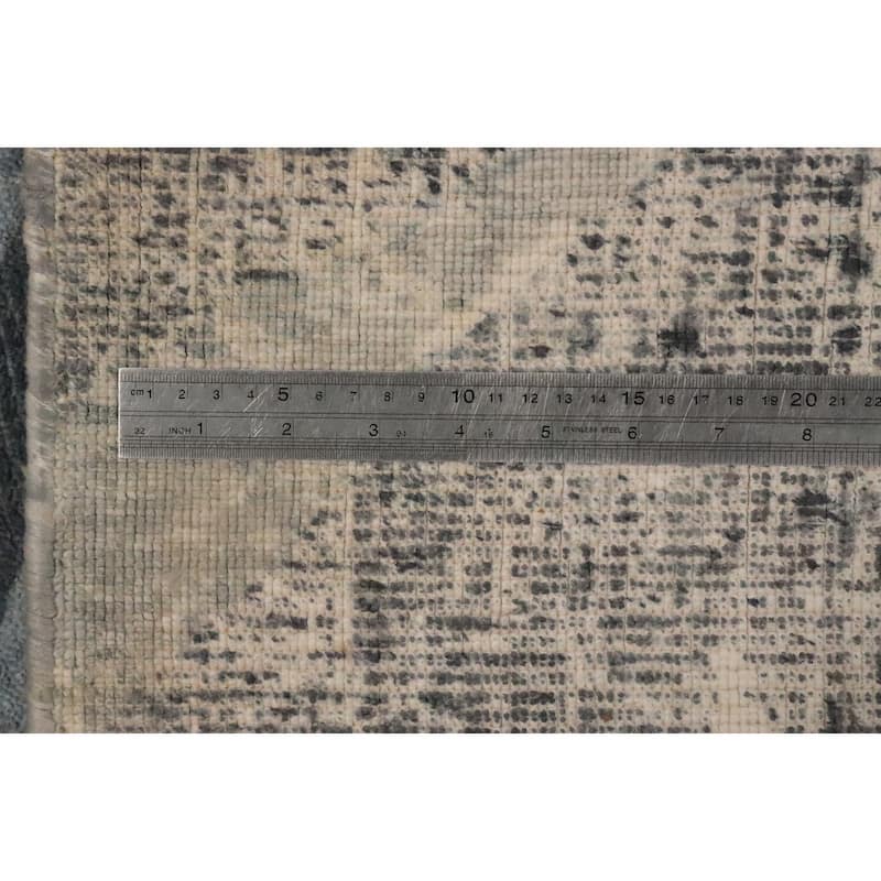 Hand Knotted Oriental Viscose Silk Carpet Modern Animal Pictorial Navy Blue & Blues Abstract Area Rug - 7' 7'' X 5' 8''