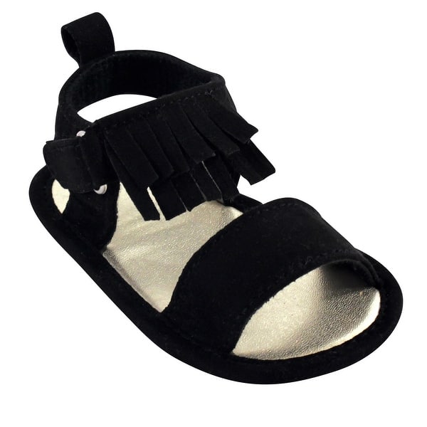 slide 1 of 1, Luvable Friends Baby Girl Crib Shoes, Black Fringe Sandal 0-6 Months - Black Fringe Sandal