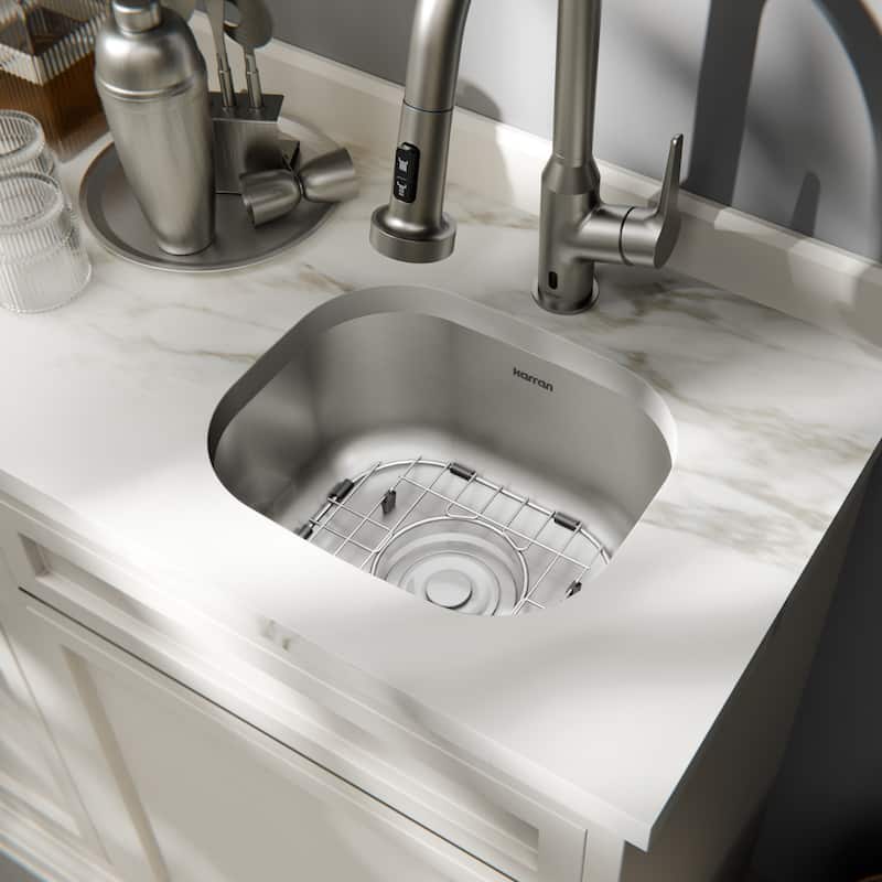 Karran Profile 15” Undermount 18 Gauge Single Bowl Stainless Steel Kitchen Sink with Accessories