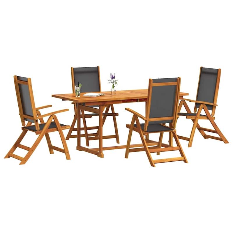 vidaXL Garden Dining Set Natural wood, Black Solid Acacia wood, Textilene - 31.5 x 66.9 x 29.5 in
