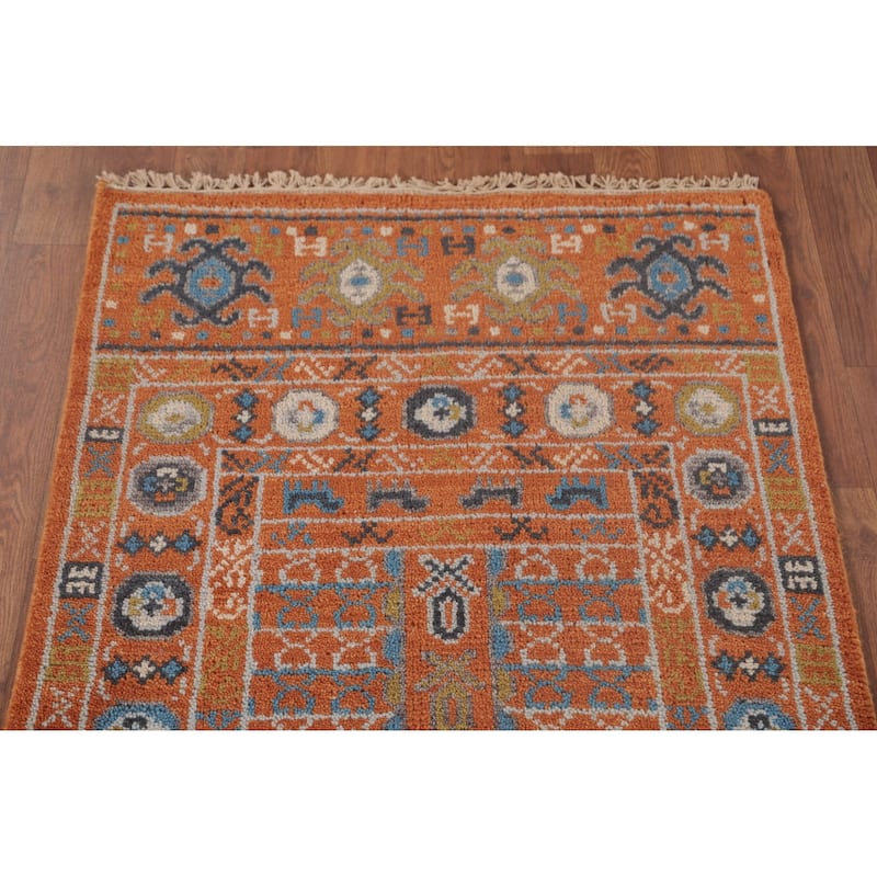 Orange Transitional Khotan Runner Rug Hand-Knotted Wool Carpet - 2'6"x 8'0"