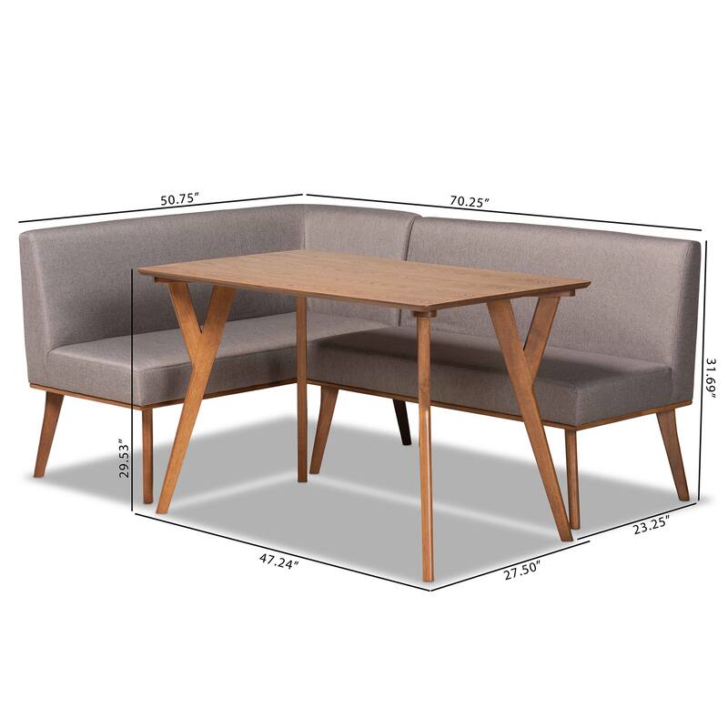 Odessa Grey Fabric and Walnut Finished Wood 3-PC Dining Nook Set