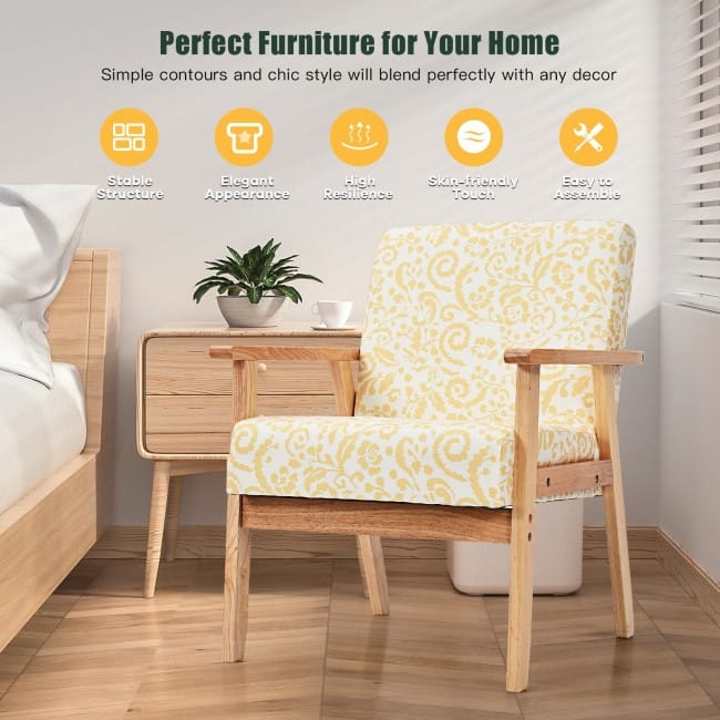 Modern Accent Armchair Fabric Lounge Chair with Rubber Wood Leg - 25" x 26.5" x 32"(L x W x H)