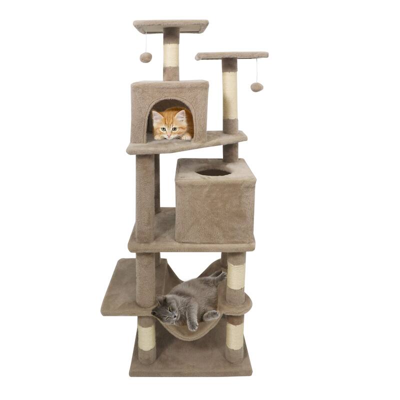 Gymax 57'' Cat Tree for Indoor Cats w/Dual Condos Hammock Sisal