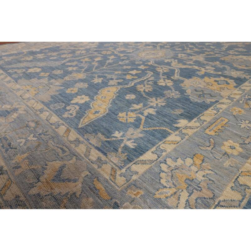 Blue Oushak Vegetable Dye Area Rug Handmade Wool Carpet - 8'2"x 10'0"