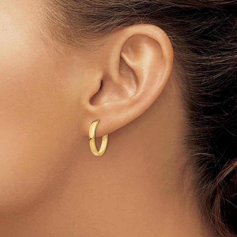 Curata 14k Yellow Gold Solid Polished Hinged Huggies Hoop Earrings (3mm x 15mm)