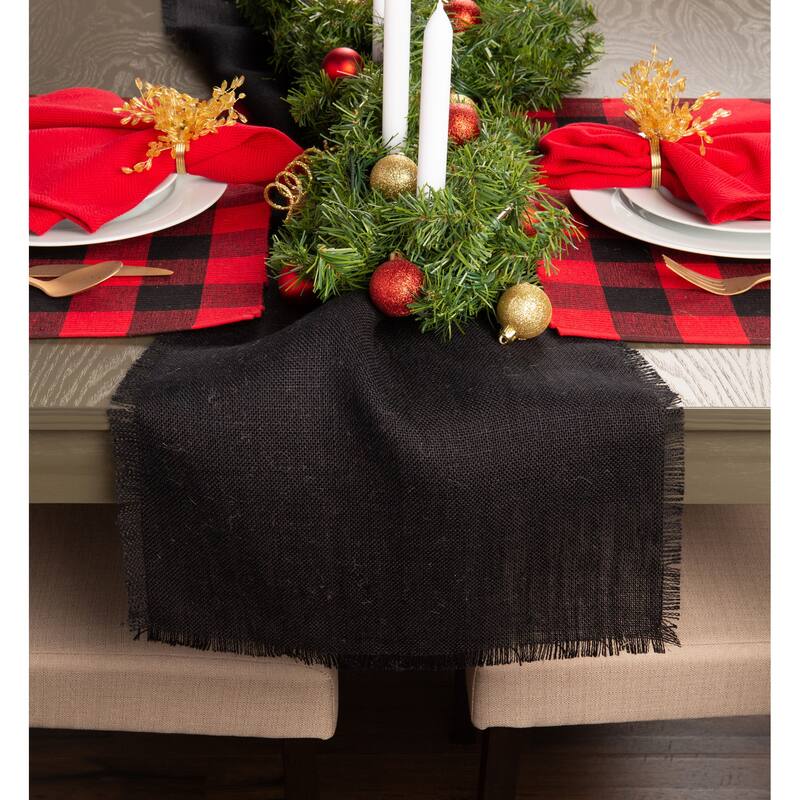 Woven Jute Solid Fringed Table Runner - 74" - Midnight Black