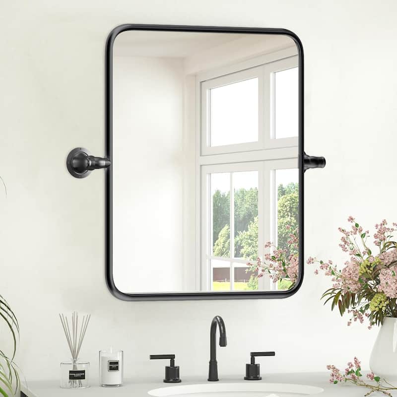Rectangle Bathroom Tilting Vanity Wall Pivot Mirror, with Rounded Corner Design