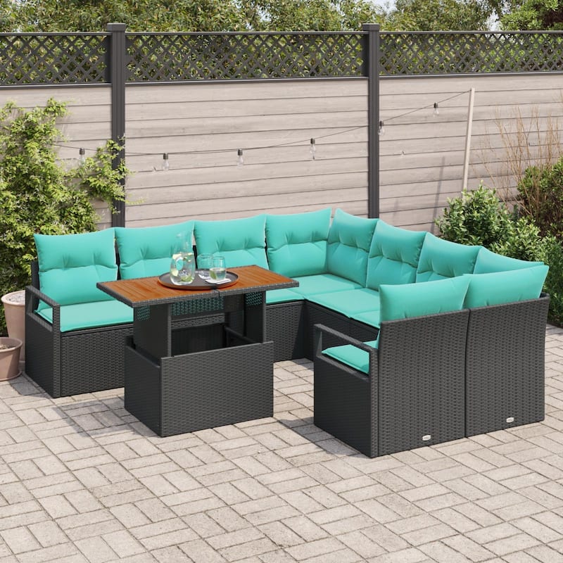 vidaXL 9 Piece Garden Sofa Set with Cushions - 91.3×92.1×27.2