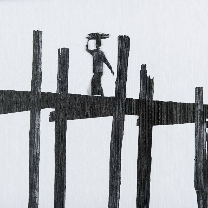 U Bein Bridge by Mercana Studio a Hand Embellished Textured Framed Photo Art Print Matted under Glas