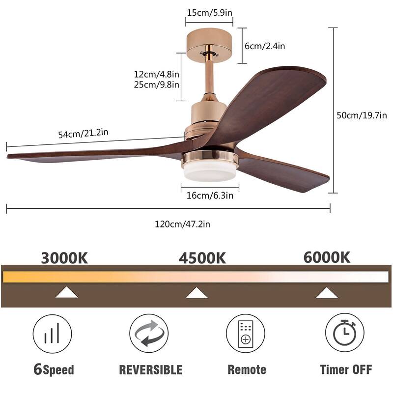 47In Modern 3-Blade 6-Speed Propeller Ceiling Fan Light with Remote