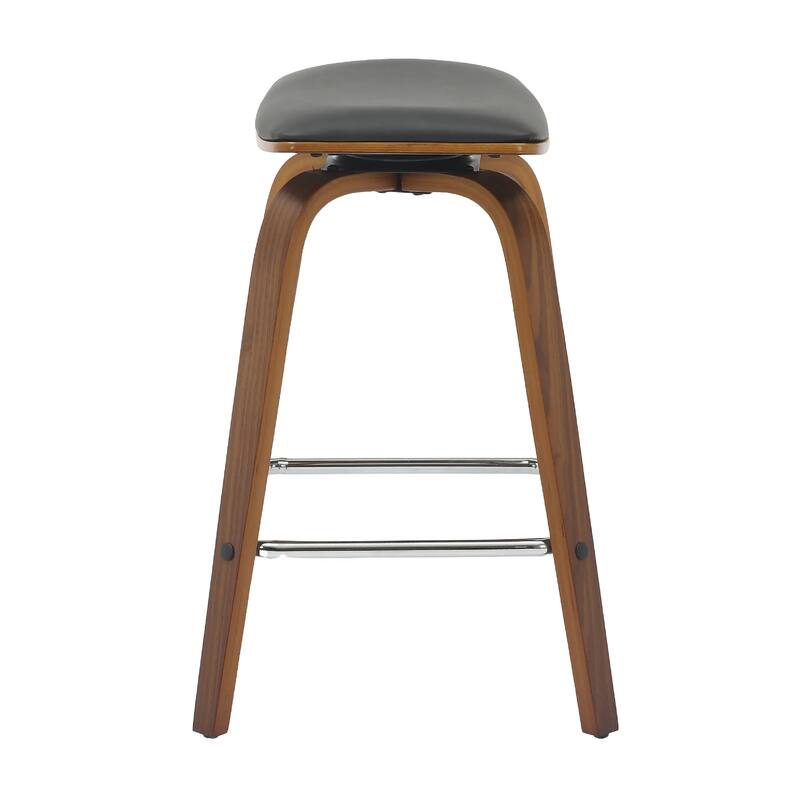 Pelya Leather Swivel Square Counter Stool with Wood Legs and Chrome Footrest for Kitchen Island or Dining Area Set of 2