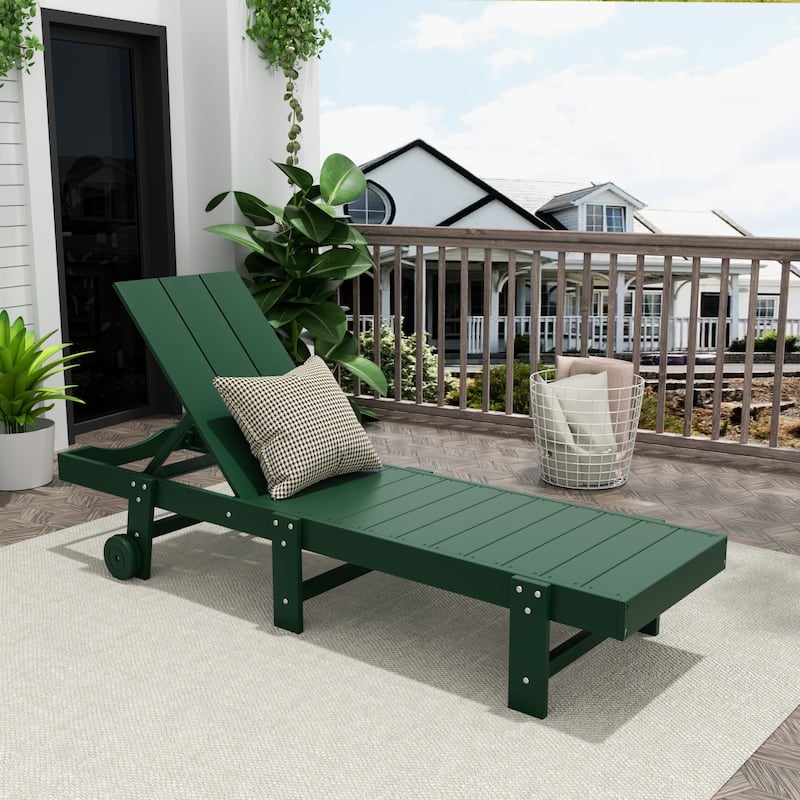 Shoreside Modern Poly Eco-Friendly All Weather Reclining Chaise Lounge With Wheels