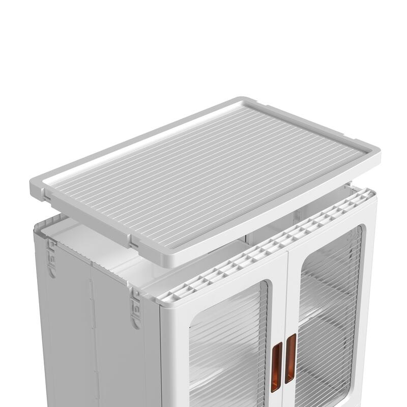 Javlergo 2-Tier White Rolling Storage Cabinet with Adjustable Shelves Locking Wheels & Transparent Doors Freestanding Organizer