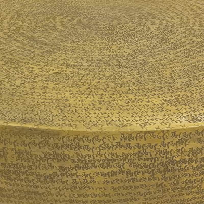 Terminus Coffee Table, 36 Inch Round Bowl Base with Hand Etched Texture, Antique Brass