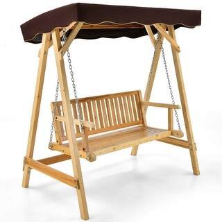 Patio Wooden Swing Bench Chair with Adjustable Canopy for 2 Persons ...