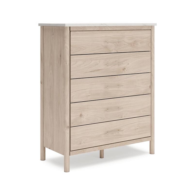 Mooran Tall Dresser Chest, 5 Drawers, Marble Finish Top, Brown Beige