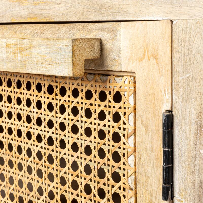 Mango Wood and Cane 4-Door Sideboard Cabinet