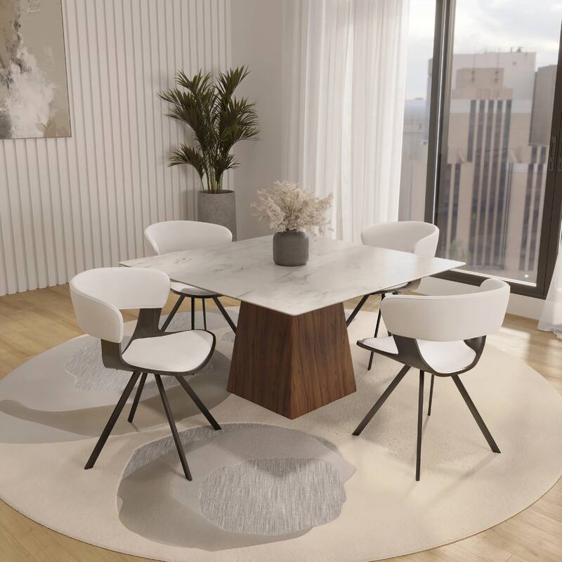 Nymia Upholstered Dining Chair with Saddle Seat - Velvet or Leather Accent Chair with Open Back and Iron Legs Set of 4