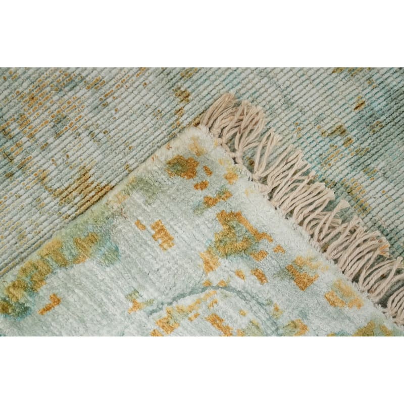Hand Knotted Oriental Viscose Silk Carpet Modern All-Over Oranges & Rust Abstract Area Rug - 6' 4'' X 4' 6''