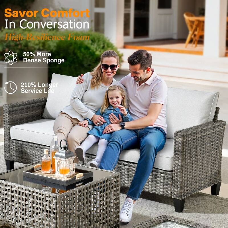 OVIOS 7-piece Patio Wicker Swivel Rocking Chair Set With Fire Pit