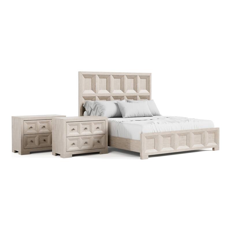 Furniture of America Durem Modern Classic 3-Piece Solid Wood Panel Bedroom Set with 2-Drawer Oversized Nightstand