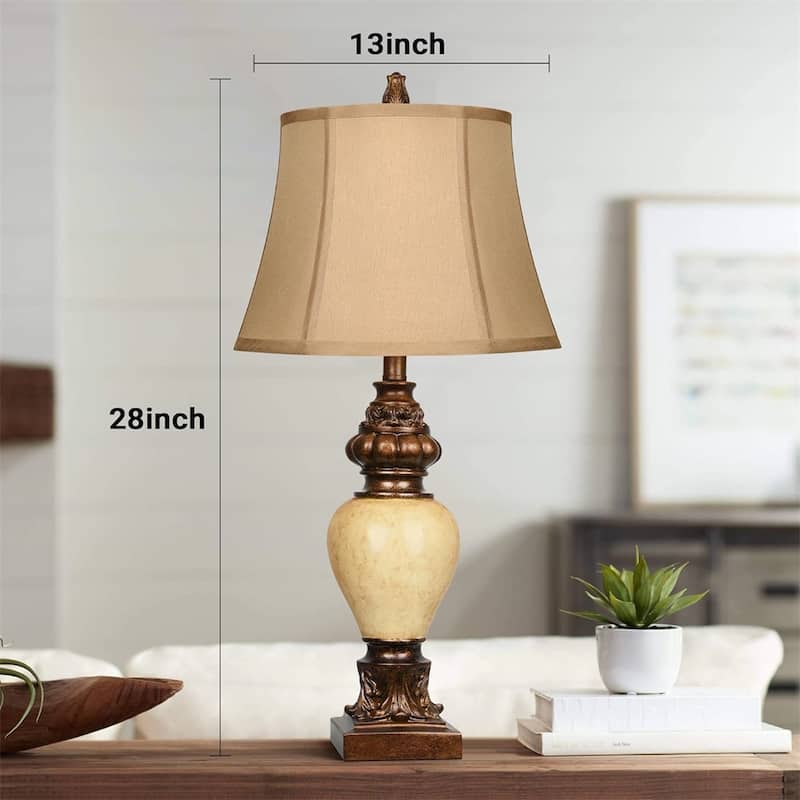 28" High Table Lamp Set of 2,Bedside Lamps with Faux Silk Bell Shades