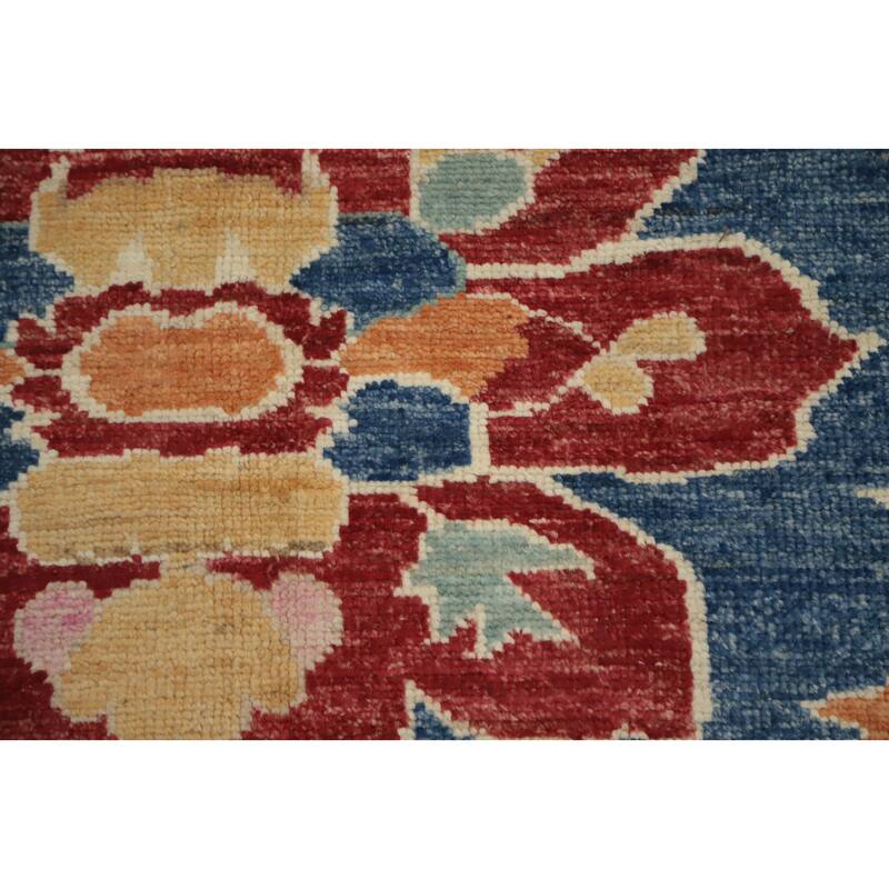 Hand Knotted Oriental 100% Wool Carpet Transitional Floral Navy Blue & Blues Oushak Area Rug - 9' 10'' X 8' 4''