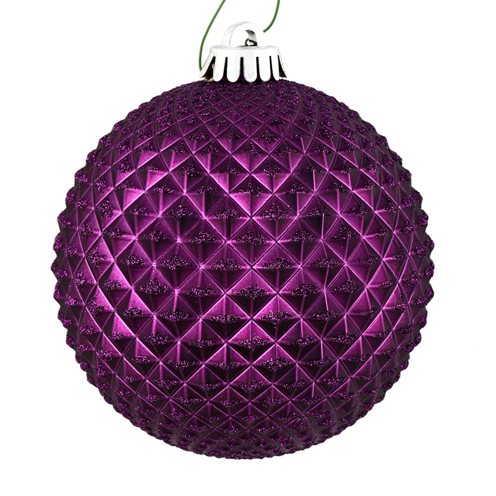 Vickerman 4" Plum Durian Glitter Ball Ornament, 6 per Bag - Purple