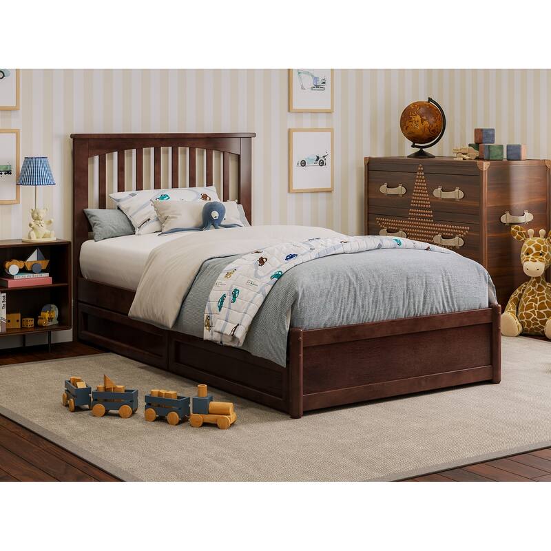 Everett Platform Bed with Panel Footboard and Storage Drawers - Walnut - Twin