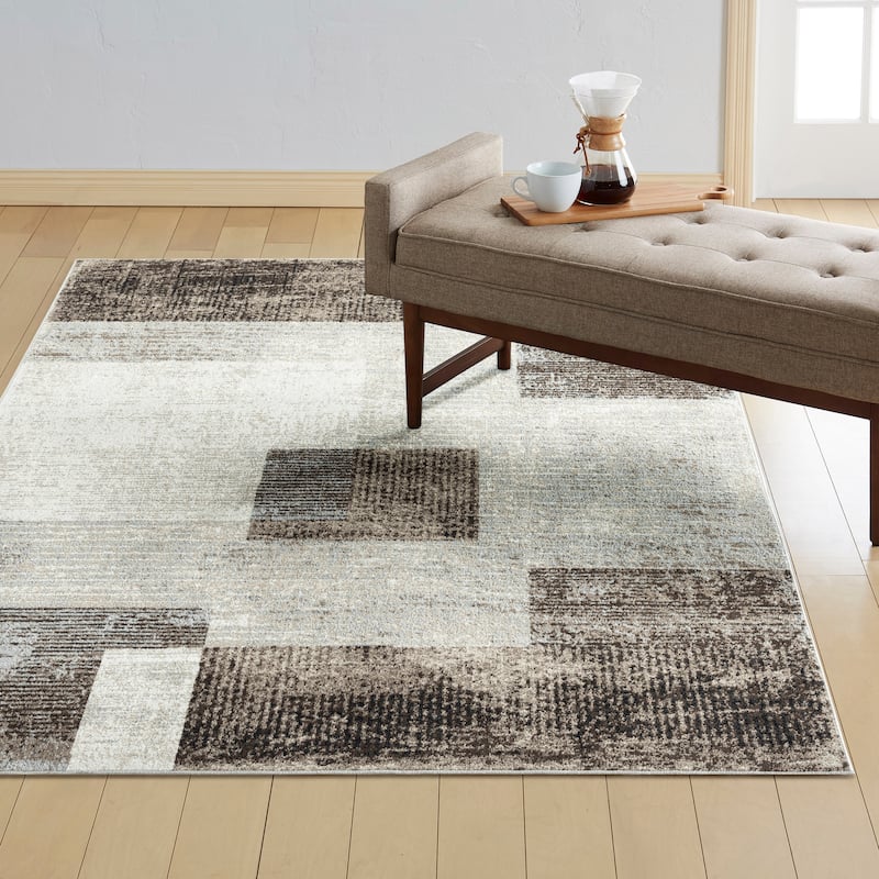 Everwash Treasure Creed Modern Geometric Machine Washable Area Rug, Brown/Beige